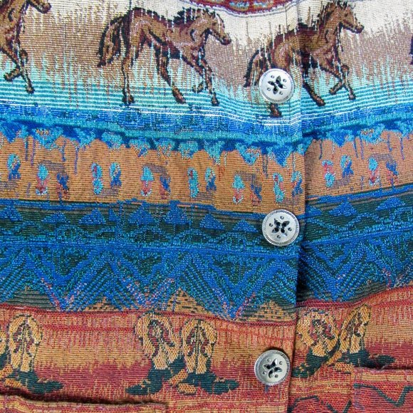 SOLFD🖤VINTAGE Western Tapestry Textile Jacket Woven Lightweight Cotton Button - Picture 8 of 9